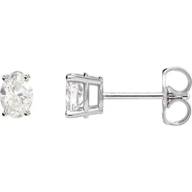 Oval Diamond Solitaire Stud Earrings 14k White Gold Lab-Grown Diamond Karat Designs