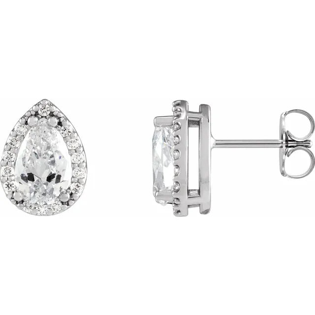 Pear Lab-Grown Diamond Halo Stud Earrings