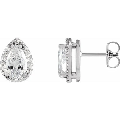 Pear Lab-Grown Diamond Halo Stud Earrings