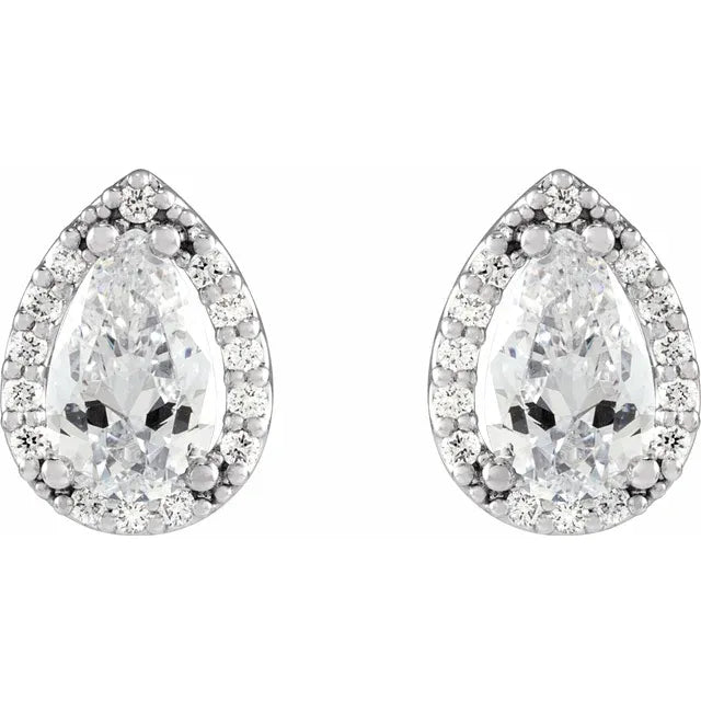 Pear Lab-Grown Diamond Halo Stud Earrings