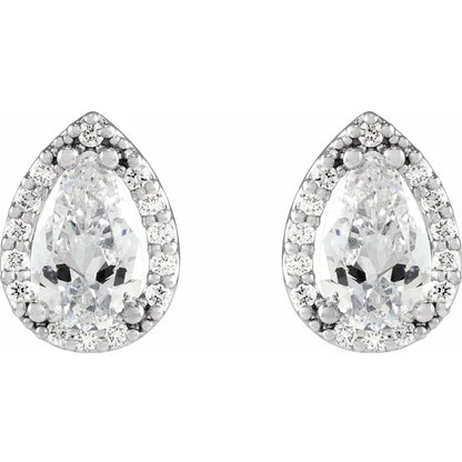 Pear Lab-Grown Diamond Halo Stud Earrings