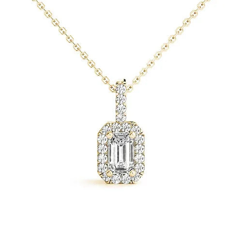 Emerald Cut Diamond Halo Pendant Necklace 14k Yellow Gold Lab-Grown Diamond Karat Designs