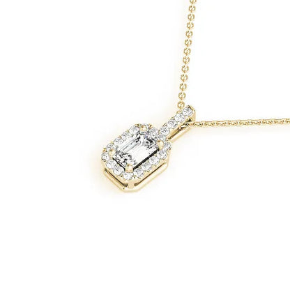 Emerald Cut Diamond Halo Pendant Necklace