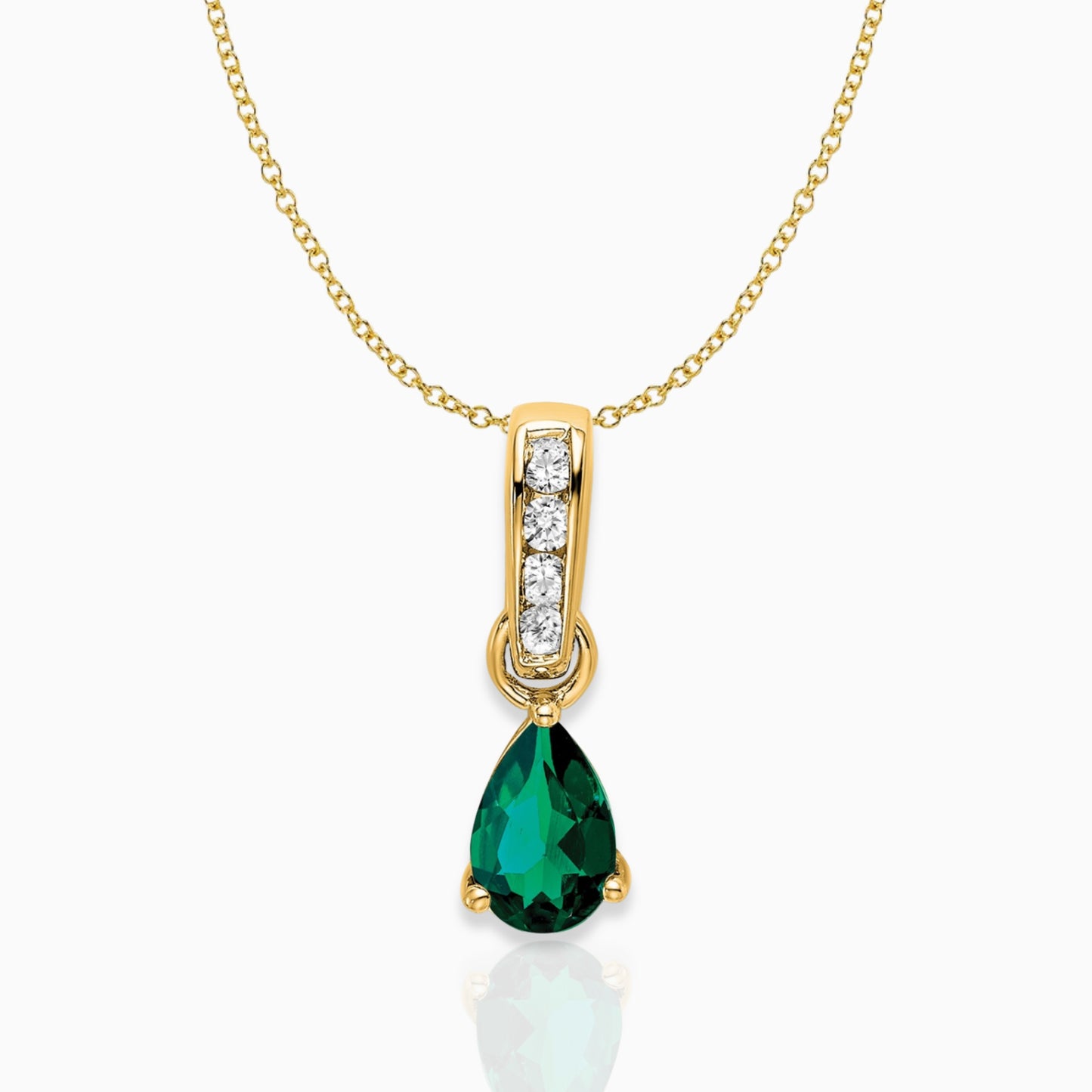 Pear Shaped Created Emerald Drop Pendant Necklace