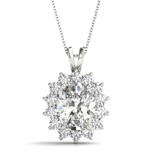 Floral Oval Cut Halo Pendant Necklace 14k White Gold Lab-Grown Diamond Karat Designs