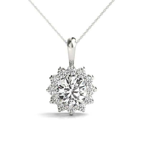 Floral Diamond Halo Pendant Necklace