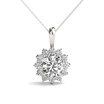 Floral Diamond Halo Pendant Necklace 14k White Gold 0.80ct Lab-Grown Diamond Karat Designs