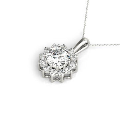 Floral Diamond Halo Pendant Necklace