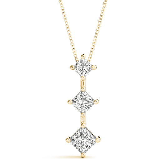 Three Stone Princess Diamond Pendant Necklace