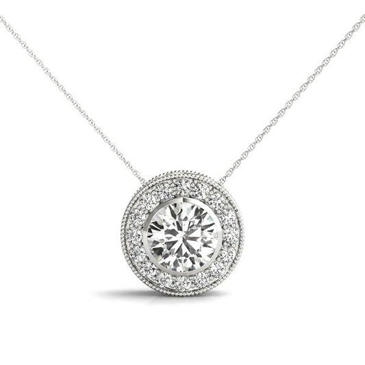 Lab-Grown Diamond Round Halo Pendant Necklace 14k White Gold Lab-Grown Diamond Karat Designs