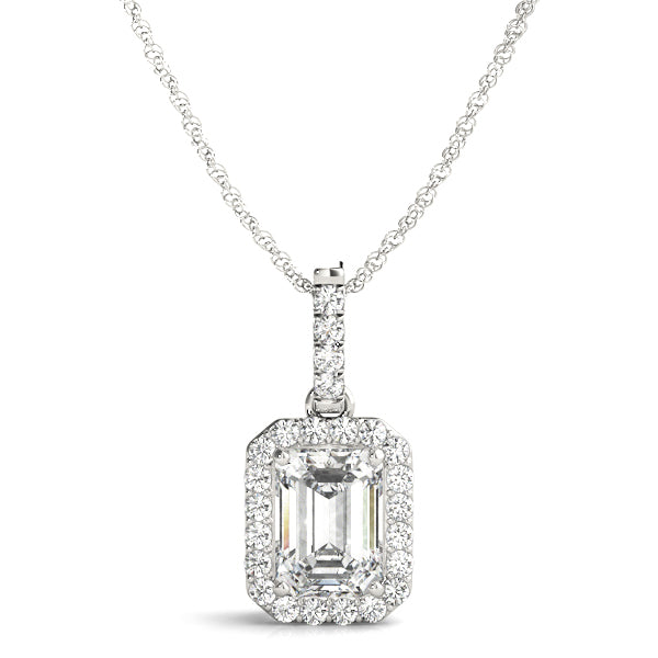 Emerald Cut Diamond Halo Pendant Necklace