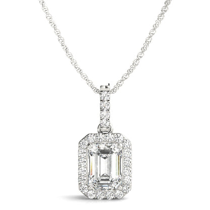 Emerald Cut Diamond Halo Pendant Necklace