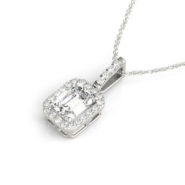 Emerald Cut Diamond Halo Pendant Necklace