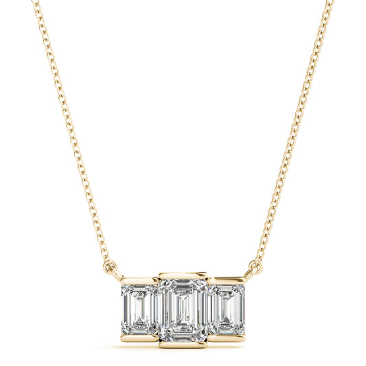 Three Stone Emerald Diamond Pendant Necklace 14k Yellow Gold 1.00ct Lab-Grown Diamond Karat Designs