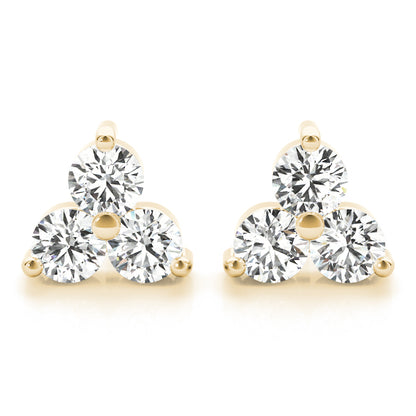 Three Diamond Stud Earrings 14k Yellow Gold Lab-Grown Diamond Karat Designs