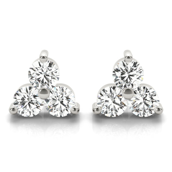 Three Diamond Stud Earrings 14k White Gold Lab-Grown Diamond Karat Designs