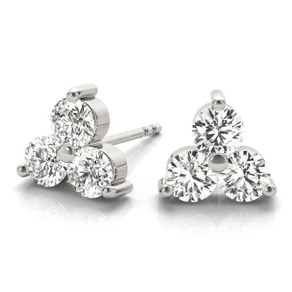 Three Diamond Stud Earrings