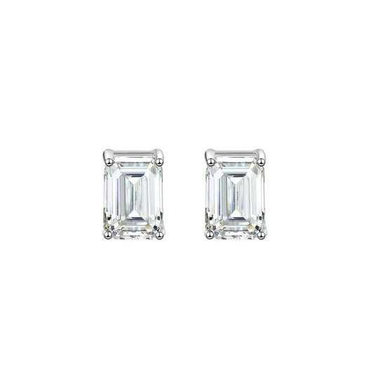 Emerald Moissanite Solitaire Stud Earrings