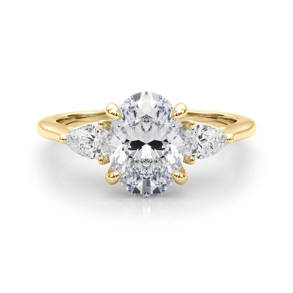 Three Stone Oval & Pear Diamond Engagement Ring