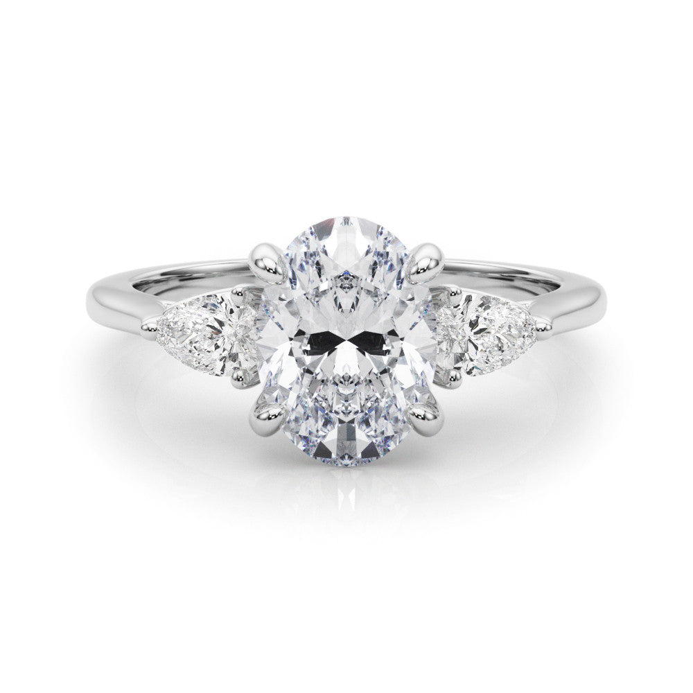 Three Stone Oval & Pear Diamond Engagement Ring