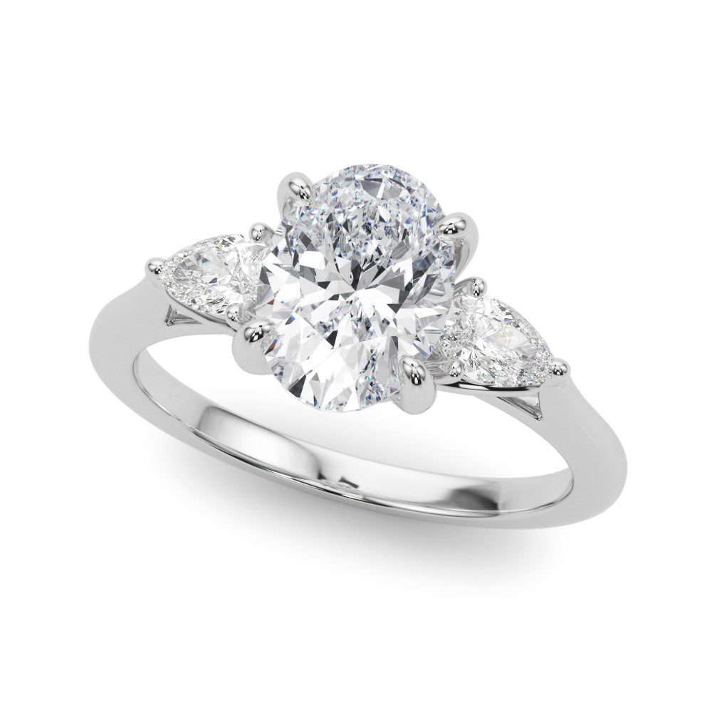 Three Stone Oval & Pear Diamond Engagement Ring