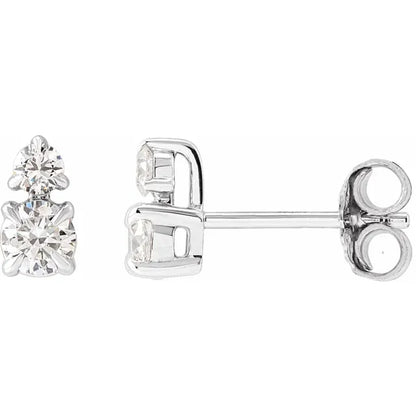 Two Stone Diamond Stud Earrings