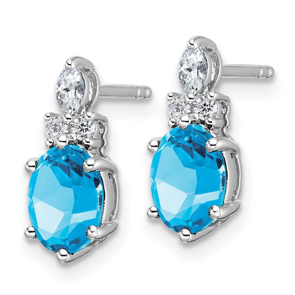 Oval Blue Topaz & Diamond Cluster Stud Earrings