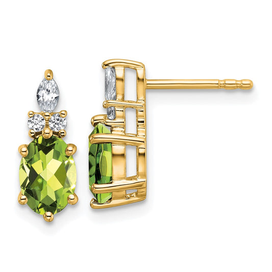 Oval Peridot & Diamond Cluster Stud Earrings