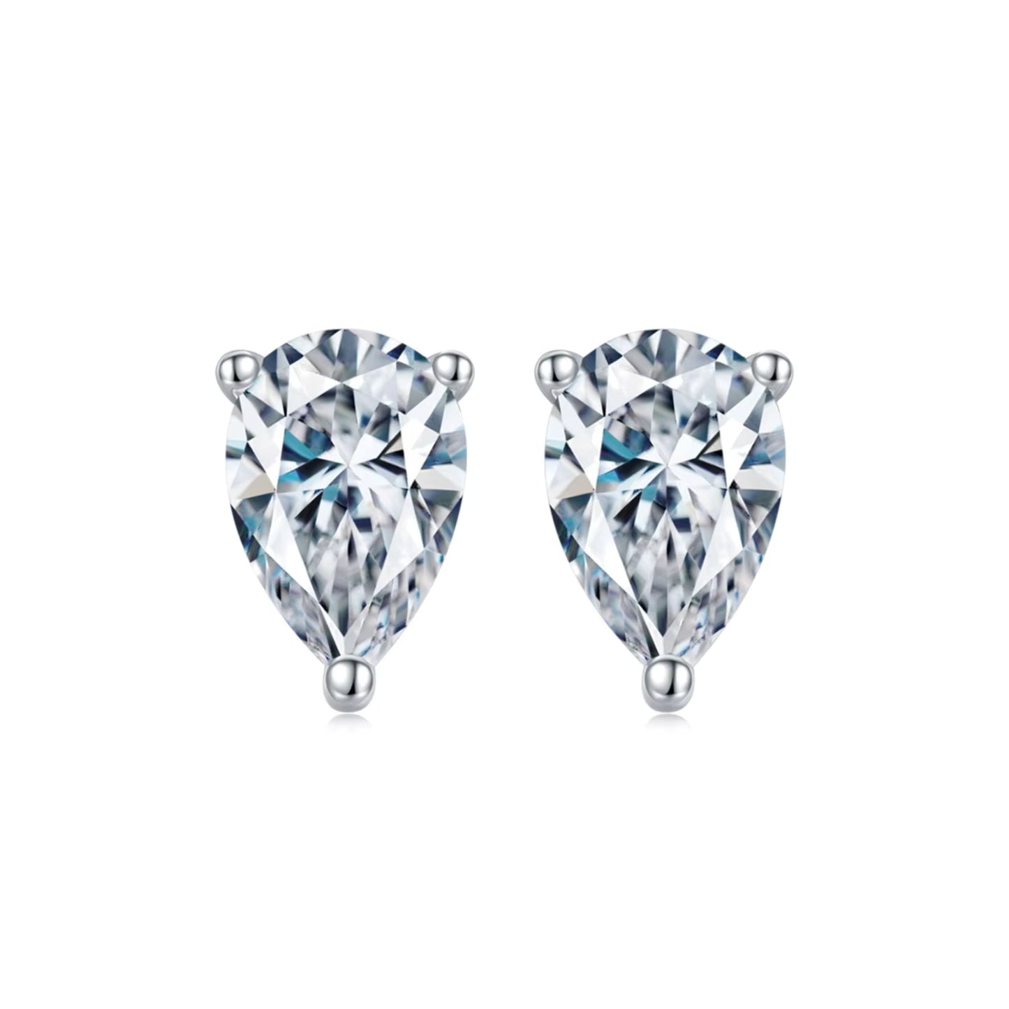 Pear Moissanite Sterling Silver Stud Earrings