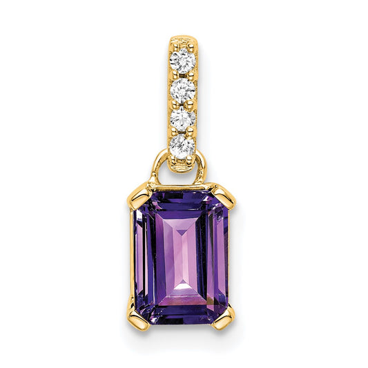 Emerald-Cut Amethyst & Diamond Solitaire Pendant