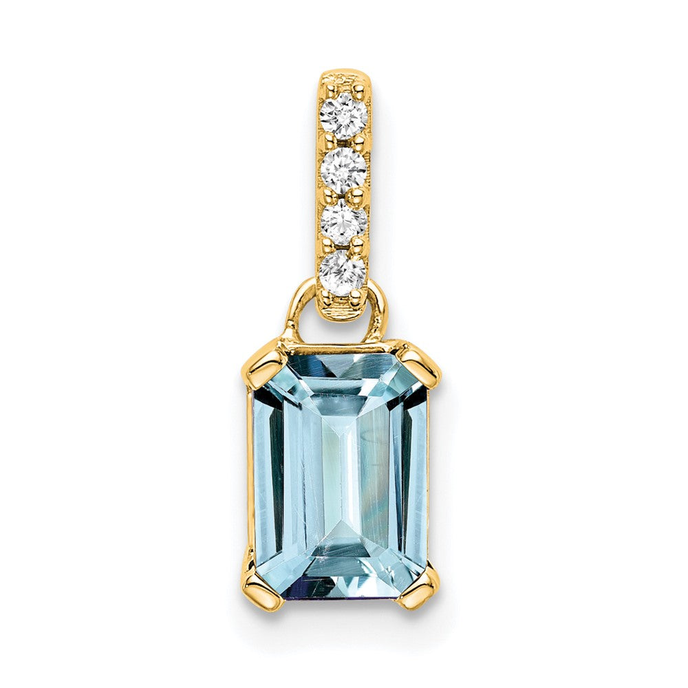 Emerald-Cut Aquamarine & Diamond Solitaire Pendant