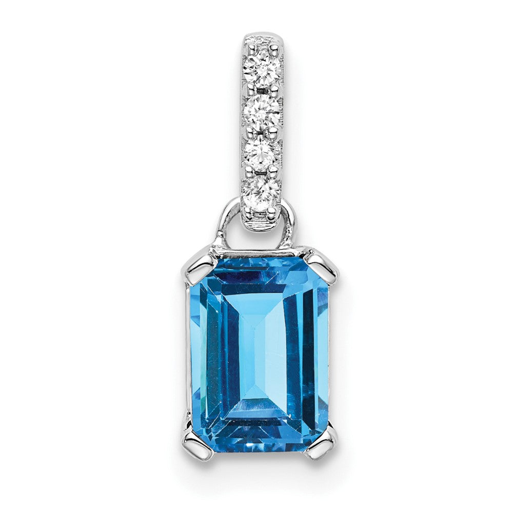 Emerald-Cut Blue Topaz & Diamond Solitaire Pendant