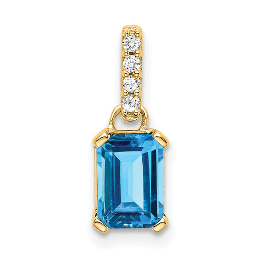 Emerald-Cut Blue Topaz & Diamond Solitaire Pendant