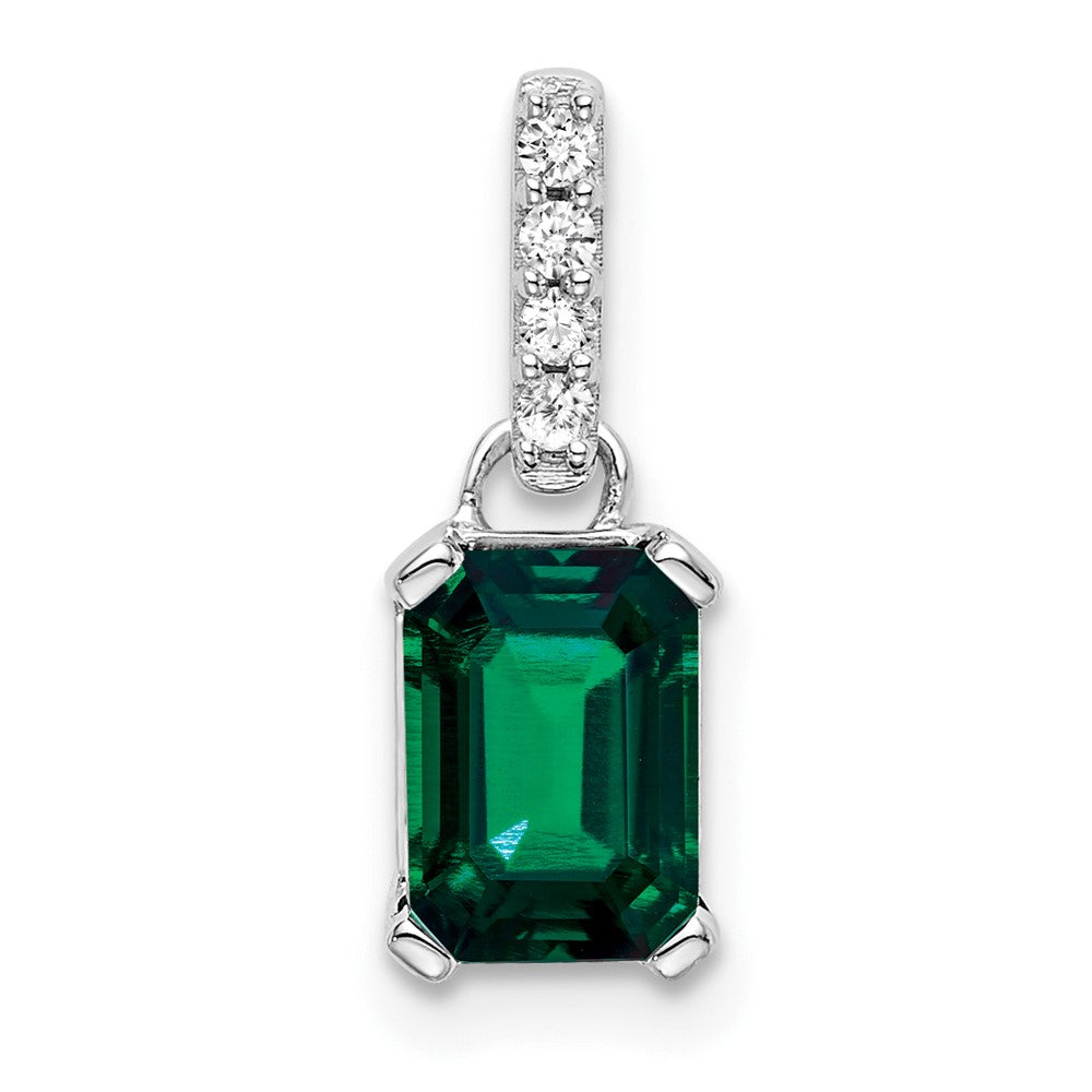 Emerald-Cut Created Emerald & Diamond Solitaire Pendant