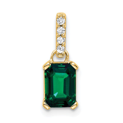 Emerald-Cut Created Emerald & Diamond Solitaire Pendant