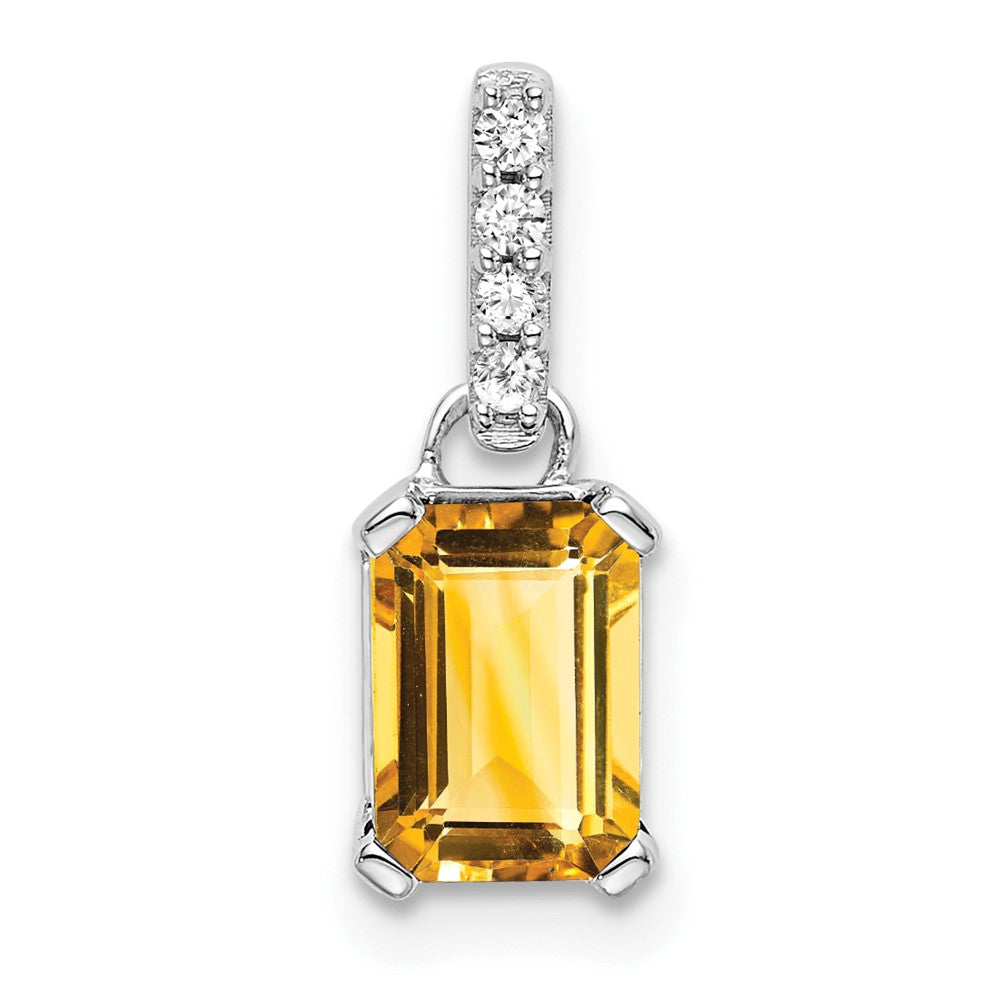 Emerald-Cut Citrine & Diamond Solitaire Pendant