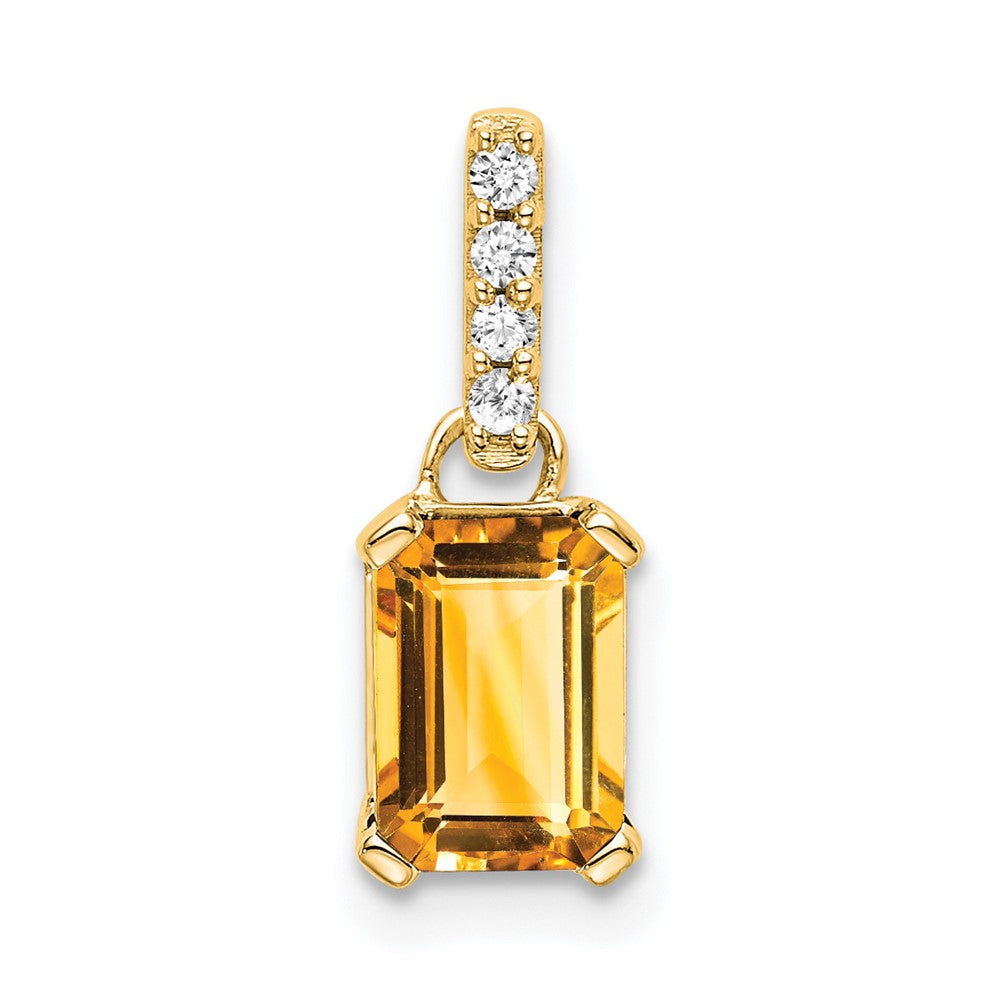 Emerald-Cut Citrine & Diamond Solitaire Pendant