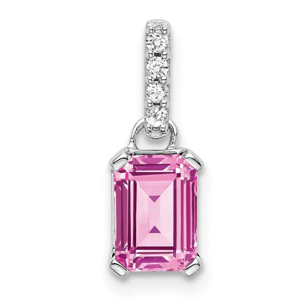 Emerald-Cut Created Pink Sapphire & Diamond Solitaire Pendant