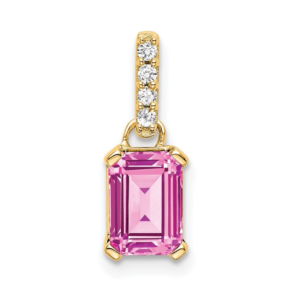 Emerald-Cut Created Pink Sapphire & Diamond Solitaire Pendant