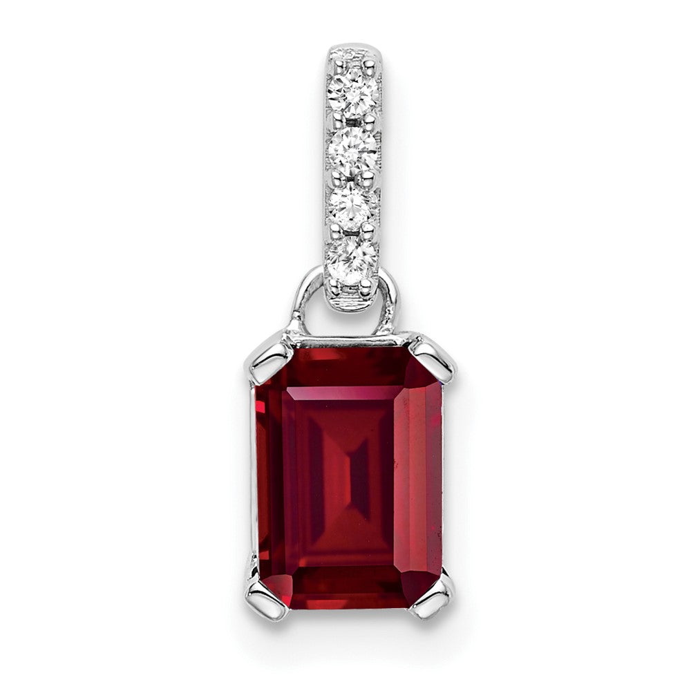 Emerald-Cut Created Ruby & Diamond Solitaire Pendant