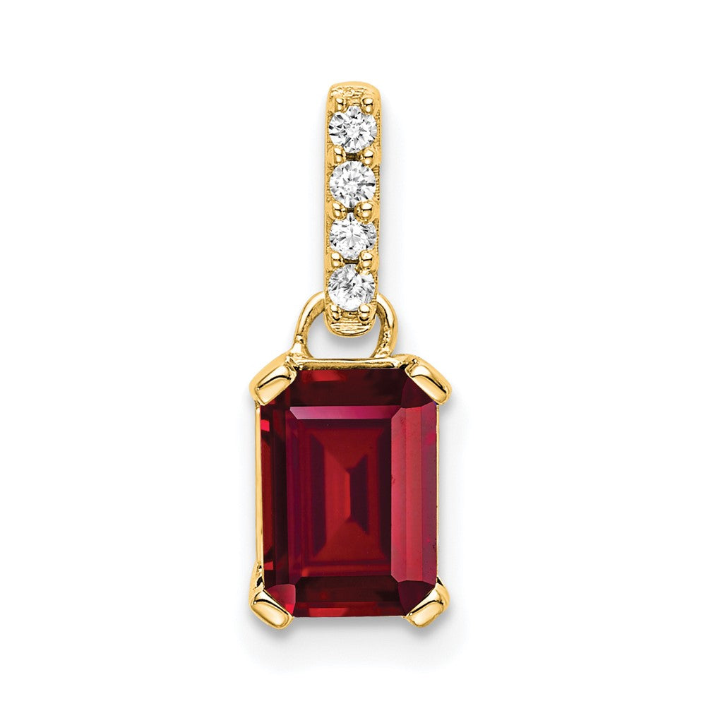 Emerald-Cut Created Ruby & Diamond Solitaire Pendant