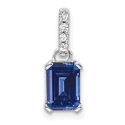 Emerald-Cut Created Sapphire & Diamond Solitaire Pendant