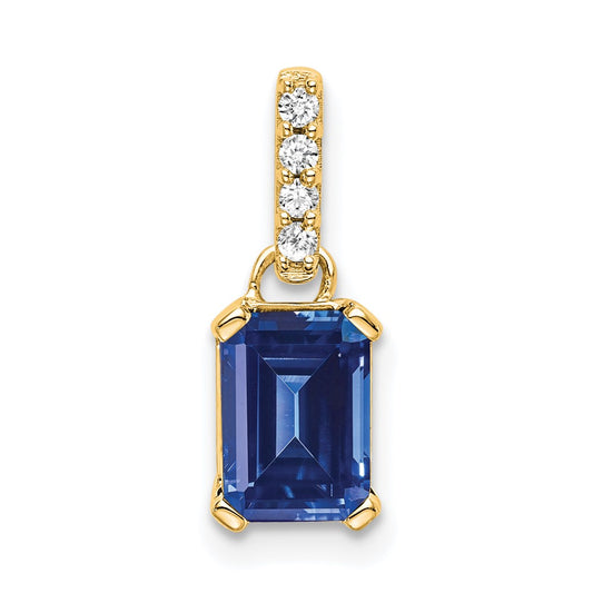 Emerald-Cut Created Sapphire & Diamond Solitaire Pendant