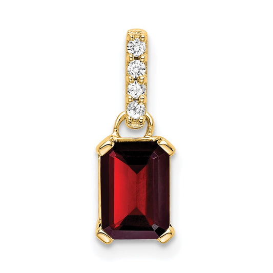 Emerald-Cut Garnet & Diamond Solitaire Pendant