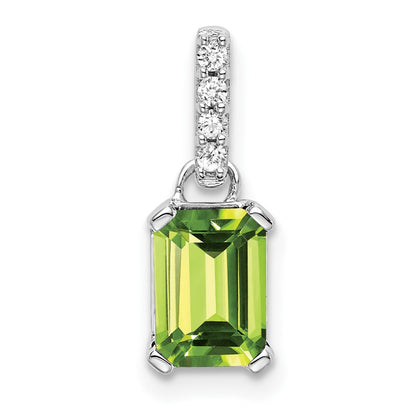 Emerald-Cut Peridot & Diamond Solitaire Pendant