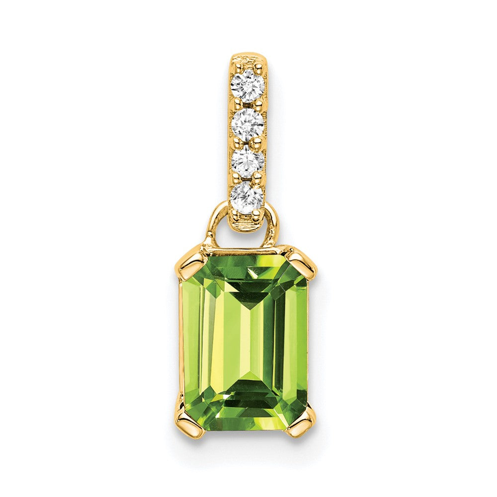 Emerald-Cut Peridot & Diamond Solitaire Pendant