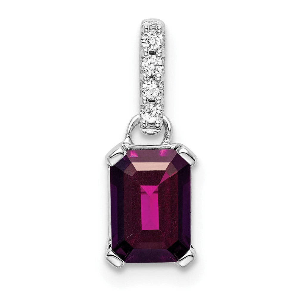 Emerald-Cut Rhodolite Garnet & Diamond Solitaire Pendant