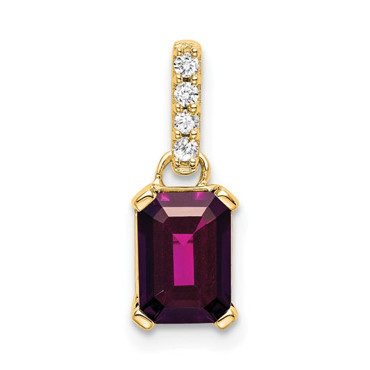 Emerald-Cut Rhodolite Garnet & Diamond Solitaire Pendant