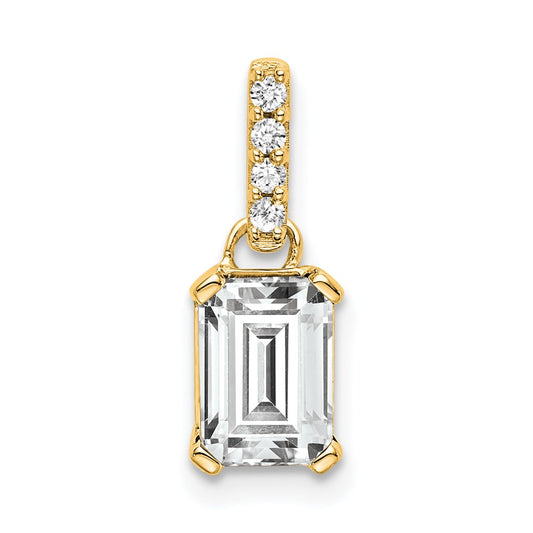 Emerald-Cut White Topaz & Diamond Solitaire Pendant