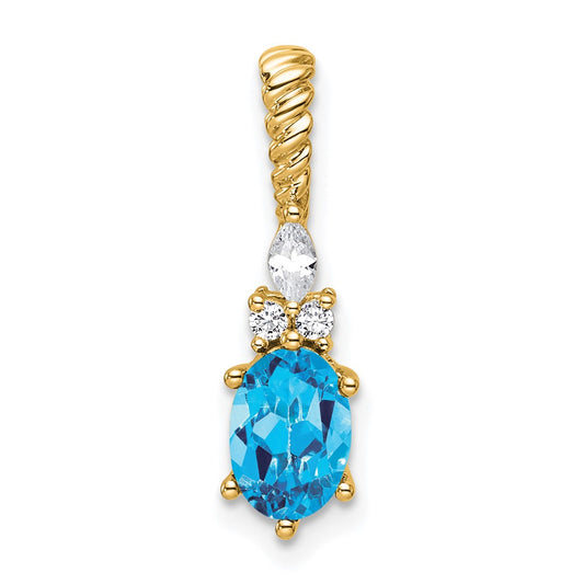 Oval Swiss Blue Topaz & Diamond Birthstone Pendant Necklace